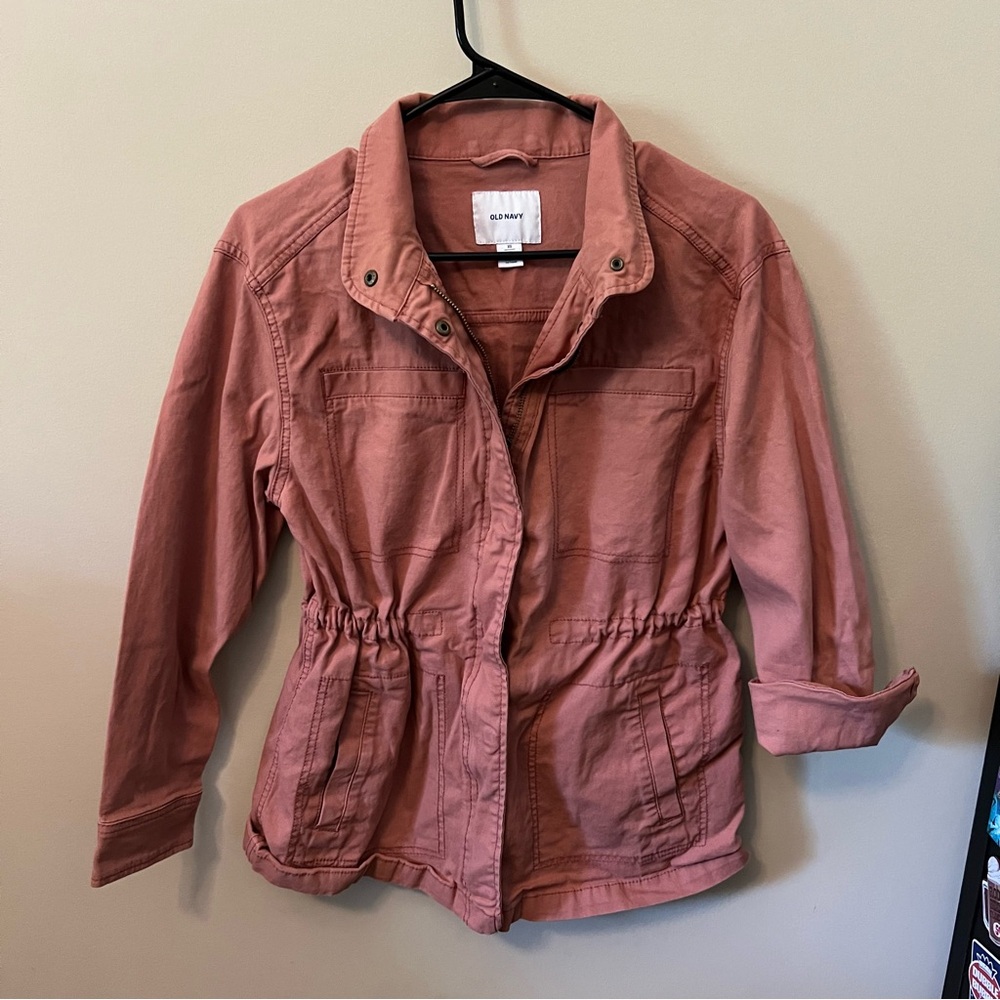Pink adjustable cargo jacket utility